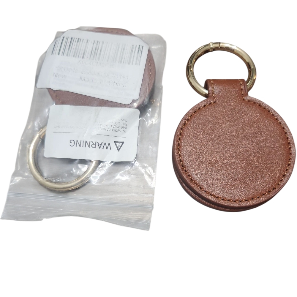 Brown Leather Magnetic Hat Clip For Bags Keychain with Gold Ring Clasp